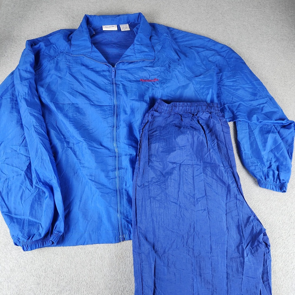 Reebok Track Suit Mens XL Blue Mesh Lined Retro Full Zip Drawcord Hem Athleisure